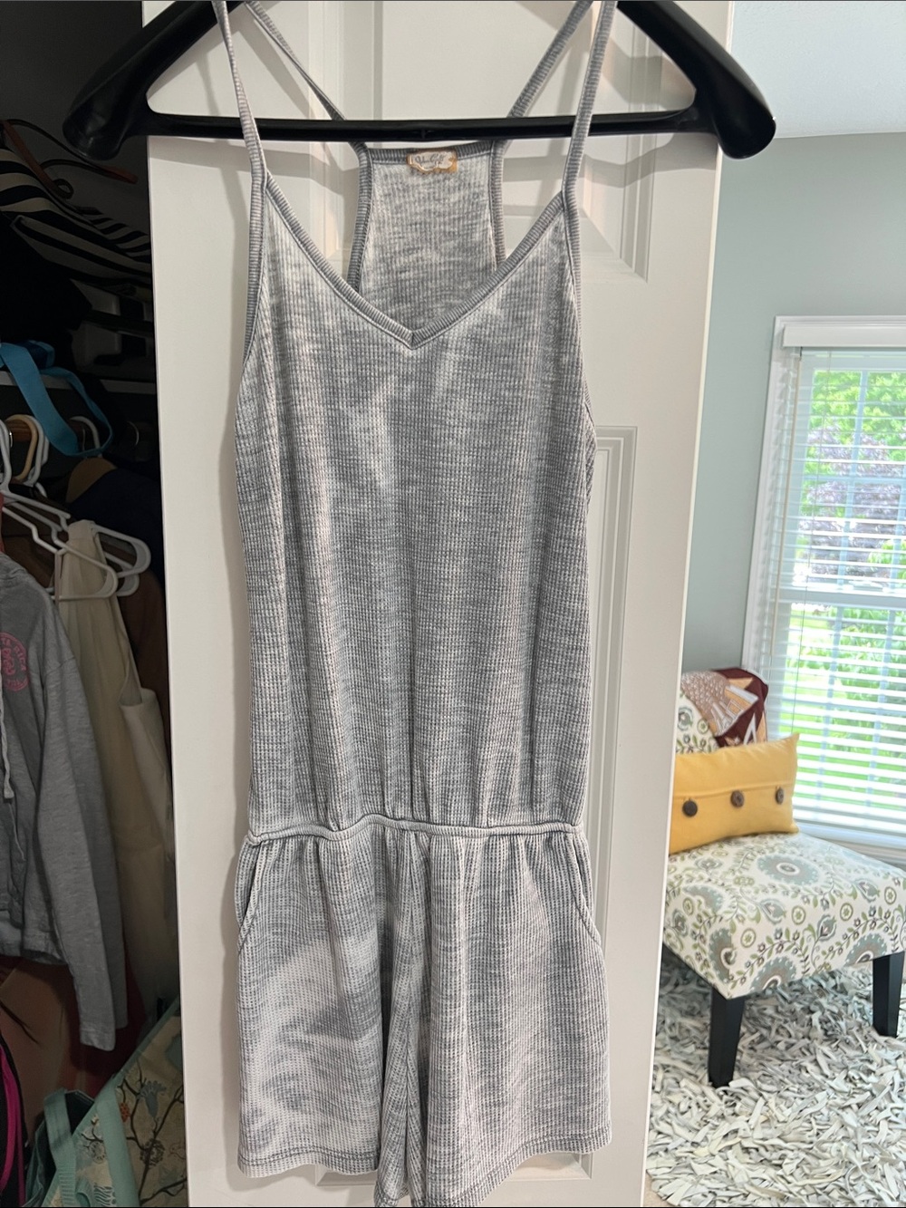 Gray Ribbed Women’s One-Piece Romper